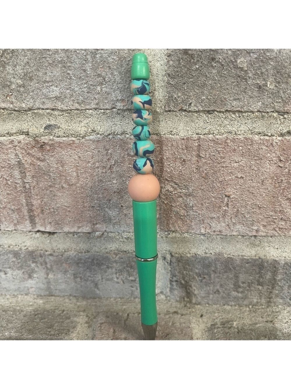 Handcrafted Green and Multicolor Beaded Pen